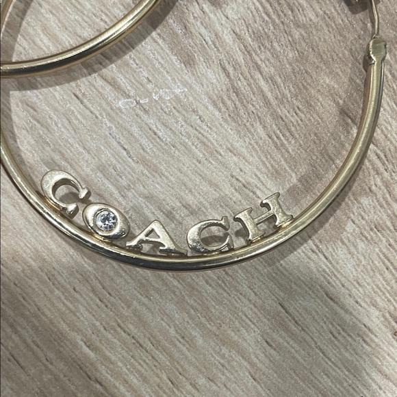 Coach Gold Hoop Earrings with Lettering - Picture 2 of 3